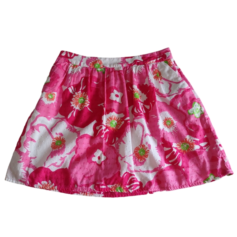 Lilly Pulitzer Size 2 Pink Floral Textured 100% Cotton Mini Skirt